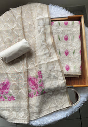 Unveiled Grace Magenta Mul Cotton Jamdani Unstitched Suit Set